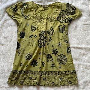 Green and Black Patterned Top